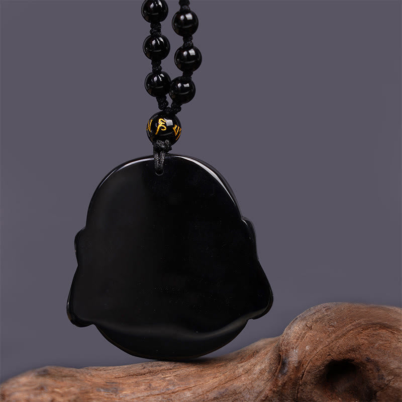 KarmaRipple's Authentic Black Obsidian Laughing Buddha Purification Pendant Necklace p5