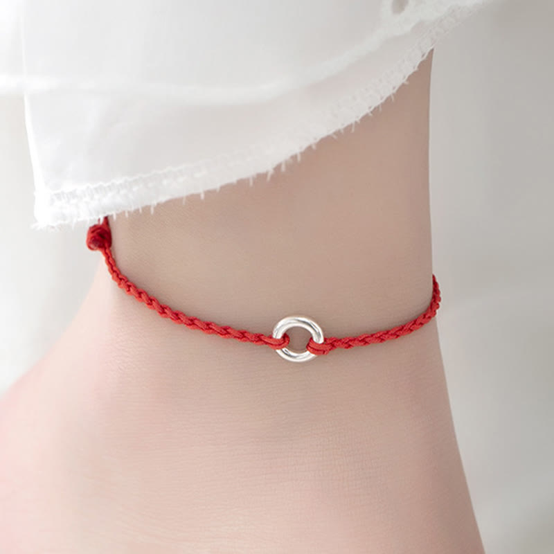 KarmaRipple's 925 Sterling Silver Peace Buckle Fortune String Braid Rope Anklet p7