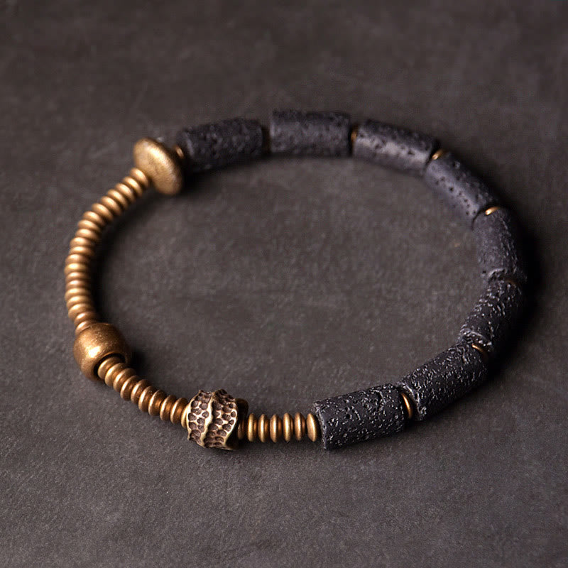 KarmaRipple's Fortune Wealth Black Lava Rock Beadwork Bronze Bracelet p11