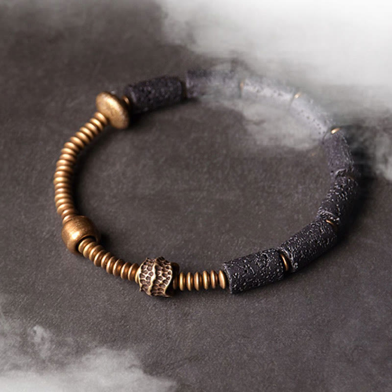 KarmaRipple's Fortune Wealth Black Lava Rock Beadwork Bronze Bracelet p6