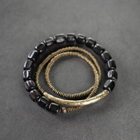 KarmaRipple's Vintage Peace Tibetan Ebony Wood Beadwork Bronze Multilayered Balancing Bracelet