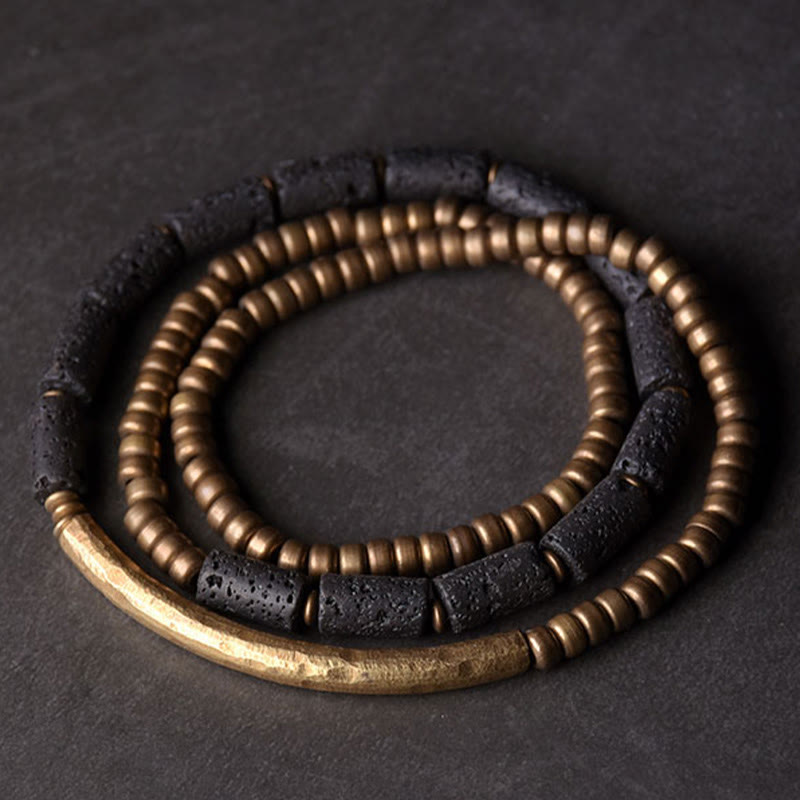 KarmaRipple's Vintage Lava Rock Bronze Beadwork Multi-layered Wrap Bracelet p2