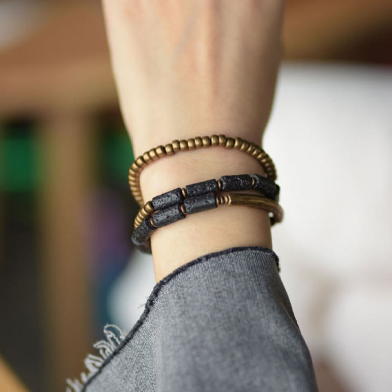 KarmaRipple's Vintage Lava Rock Bronze Beadwork Multi-layered Wrap Bracelet p10