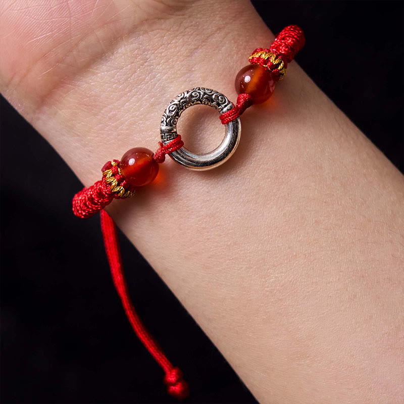 KarmaRipple's 925 Sterling Silver Plated Bronze Peace Buckle Protection Woven String Bracelet p6
