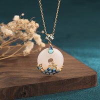 KarmaRipple's Ivory Jade Peace Buckle Mountains And Sea Fortune Pendant Necklace
