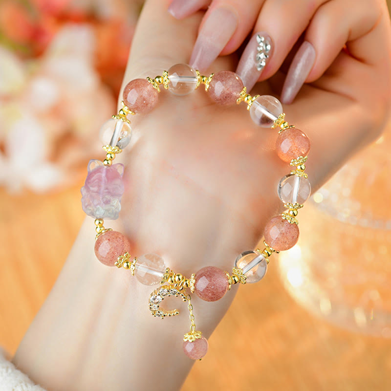 KarmaRipple's Authentic Ivory Strawberry Quartz Gemstone Balancing Love Nine Tailed Fox Moon Necklace Bracelet p5