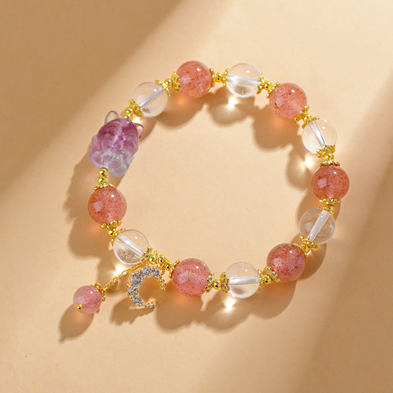 KarmaRipple's Authentic Ivory Strawberry Quartz Gemstone Balancing Love Nine Tailed Fox Moon Necklace Bracelet p2