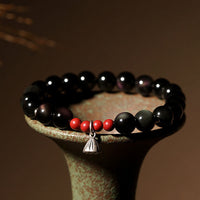 KarmaRipple's Authentic Black Obsidian Cinnabar Lotus Talisman Strength Fulfillment Bracelet