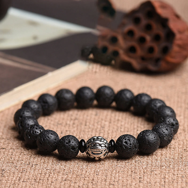 KarmaRipple's Lava Rock Beadwork Ivory Bronze PiXiu Wealth Bracelet p1