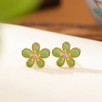 KarmaRipple's 925 Sterling Silver Hetian Jade Flower Design Abundance Fortune Earrings