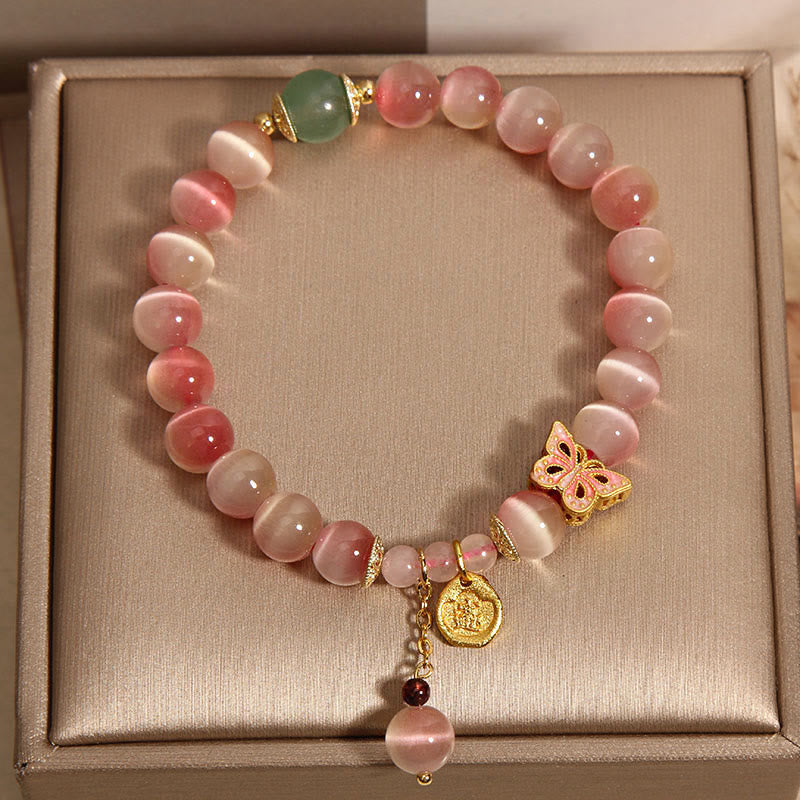 KarmaRipple's Gradient Pink Cat's Eye Butterfly Peace Bracelet p5