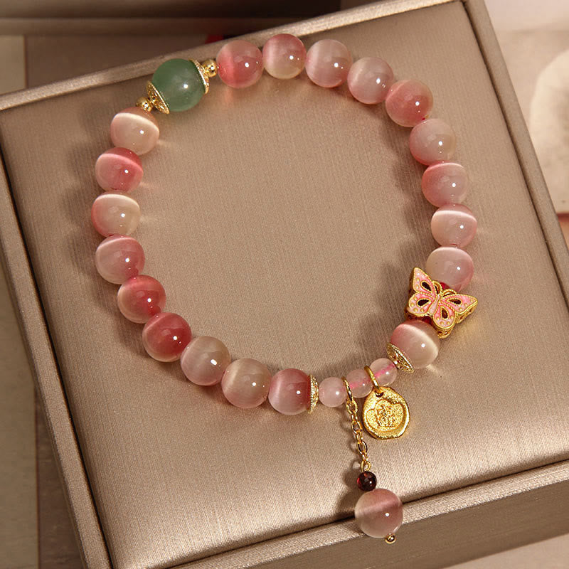 KarmaRipple's Gradient Pink Cat's Eye Butterfly Peace Bracelet p2