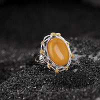 KarmaRipple's 990 Sterling Silver Plated Gold Amber Focus Adjustable Ring