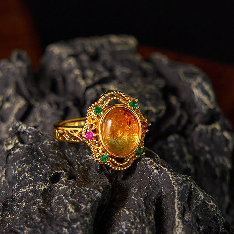 KarmaRipple's Flower Amber Hollow Lace Confidence Adjustable Ring p11
