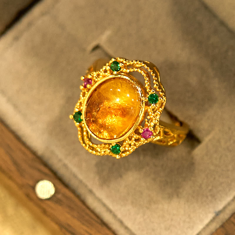 KarmaRipple's Flower Amber Hollow Lace Confidence Adjustable Ring p4