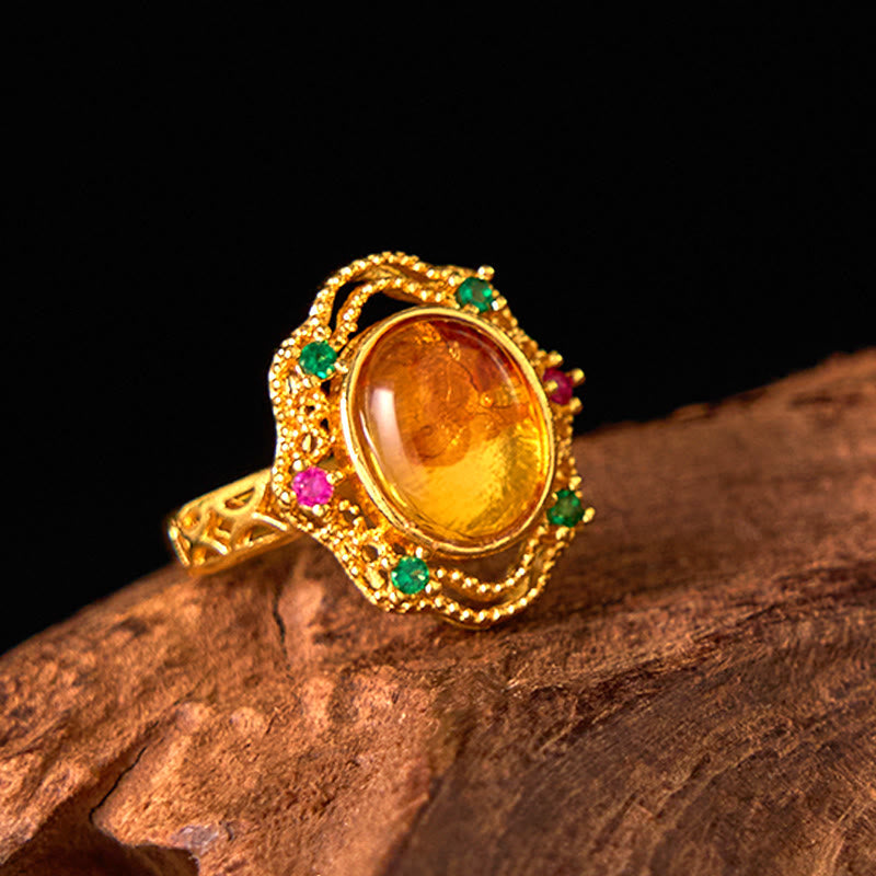 KarmaRipple's Flower Amber Hollow Lace Confidence Adjustable Ring p9