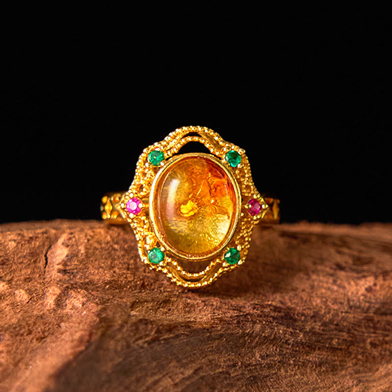 KarmaRipple's Flower Amber Hollow Lace Confidence Adjustable Ring p10
