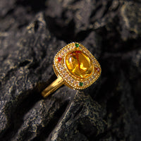 KarmaRipple's Authentic Amber Flower Square Support Full Diamond Confidence Ring