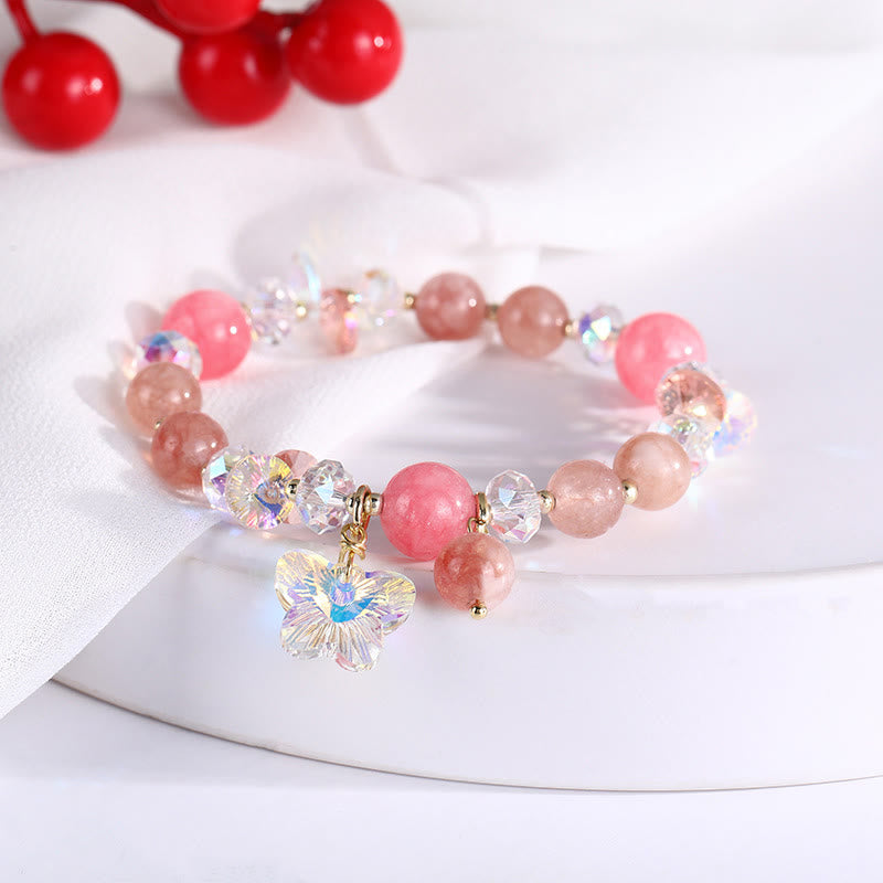 KarmaRipple's Strawberry Quartz Ivory Gemstone Pink Gemstone Butterfly Love Bracelet p17