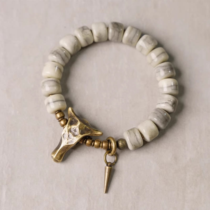 KarmaRipple's Ivory Yak Bone Bronze Yak Head Cone Necklace Balance Bracelet p2