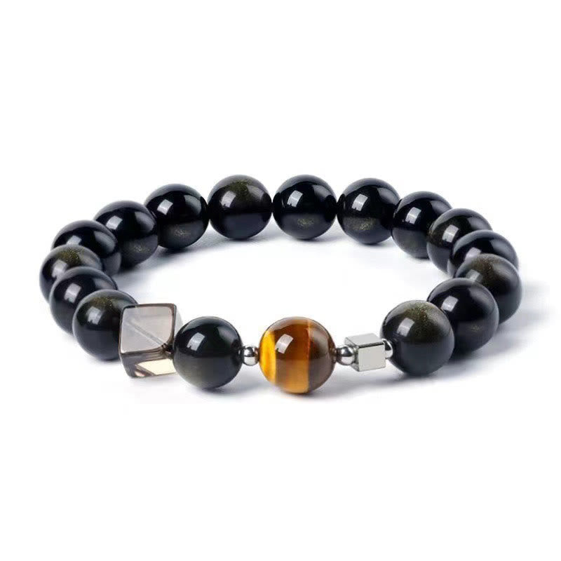 KarmaRipple's Black Obsidian Eagle's Eye Stone Gold Sheen Obsidian Tiger's Eye Strength Bracelet p2