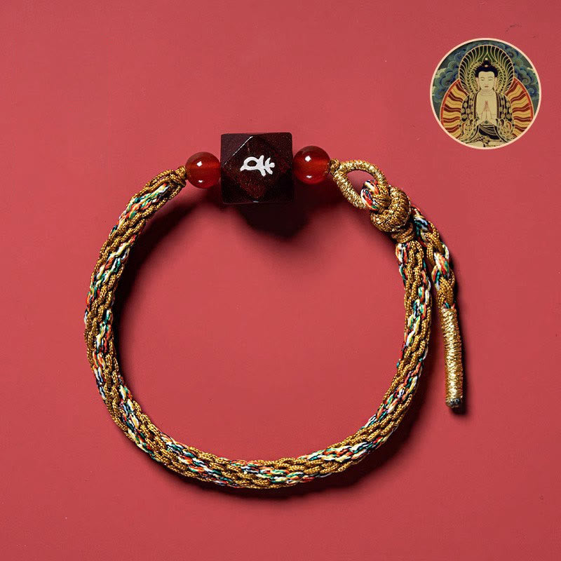 KarmaRipple's Chinese Zodiac Natal Buddha Small Leaf Red Sandalwood Red String Protection Bracelet p28