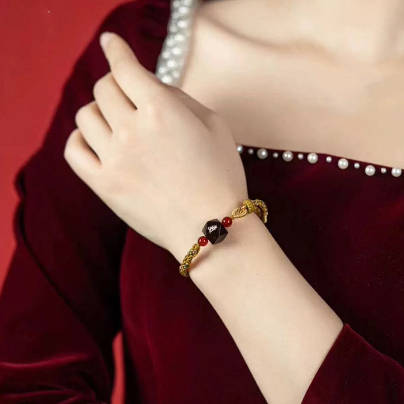 KarmaRipple's Chinese Zodiac Natal Buddha Small Leaf Red Sandalwood Red String Protection Bracelet p12