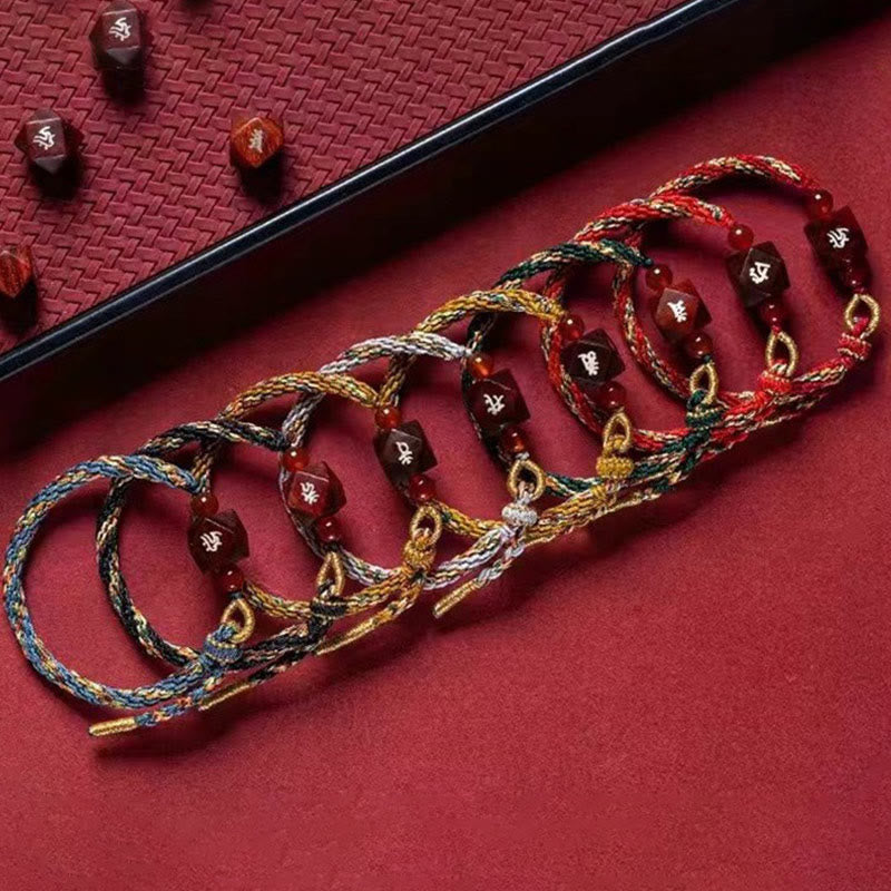 KarmaRipple's Chinese Zodiac Natal Buddha Small Leaf Red Sandalwood Red String Protection Bracelet p21