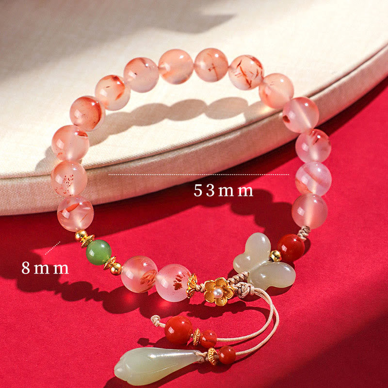 KarmaRipple's South Red Agate Butterfly Orchid Hetian Jade Fortune Bracelet p19