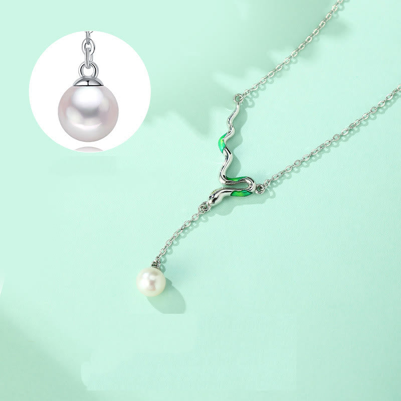 KarmaRipple's 925 Sterling Silver Pearl Bead Year Of The Snake Balancing Pendant Necklace p4