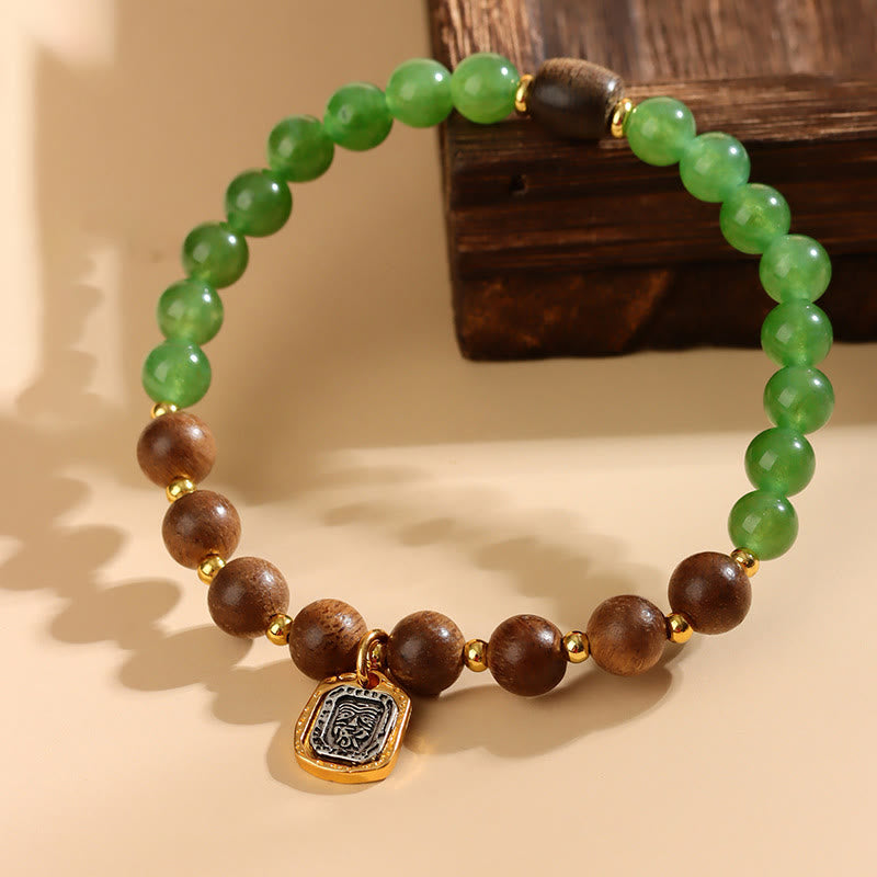 KarmaRipple's Kalimantan Agarwood Green Chalcedony Zakiram Goddess of Wealth Strength Bracelet p12