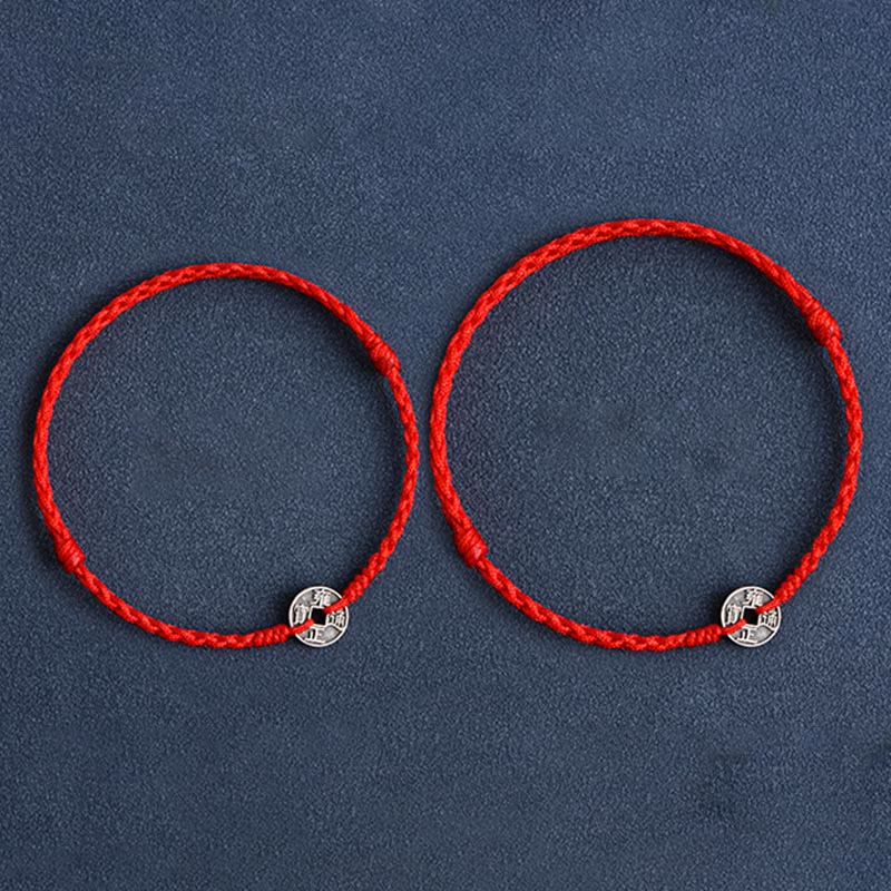KarmaRipple's 925 Sterling Silver Five Emperor Coins Red String Protection Fortune Woven Bracelet Anklet p10