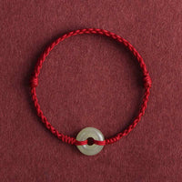 KarmaRipple's Authentic Hetian Jade Peace Buckle Protection Fortune Woven Bracelet Anklet