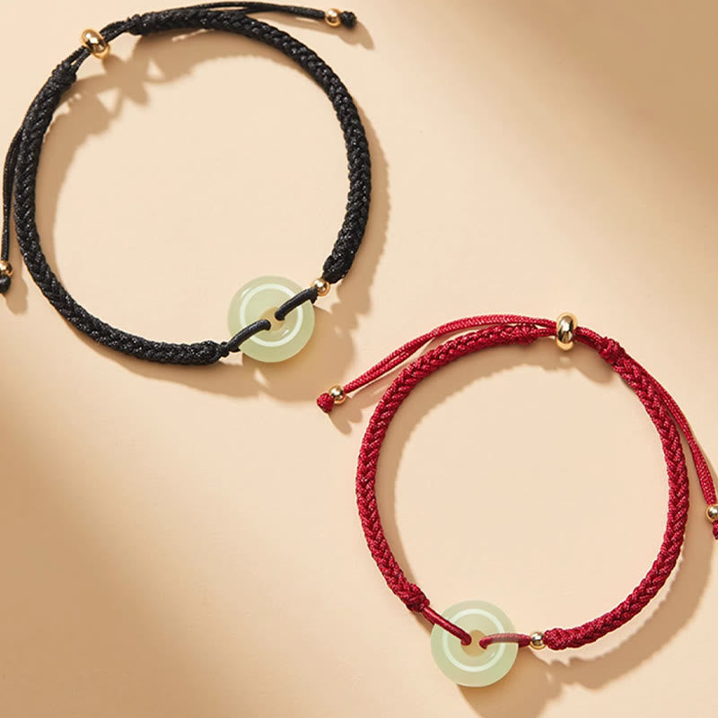 KarmaRipple's Authentic Hetian Jade Peace Buckle Fu Character Protection Fortune Woven Bracelet p17