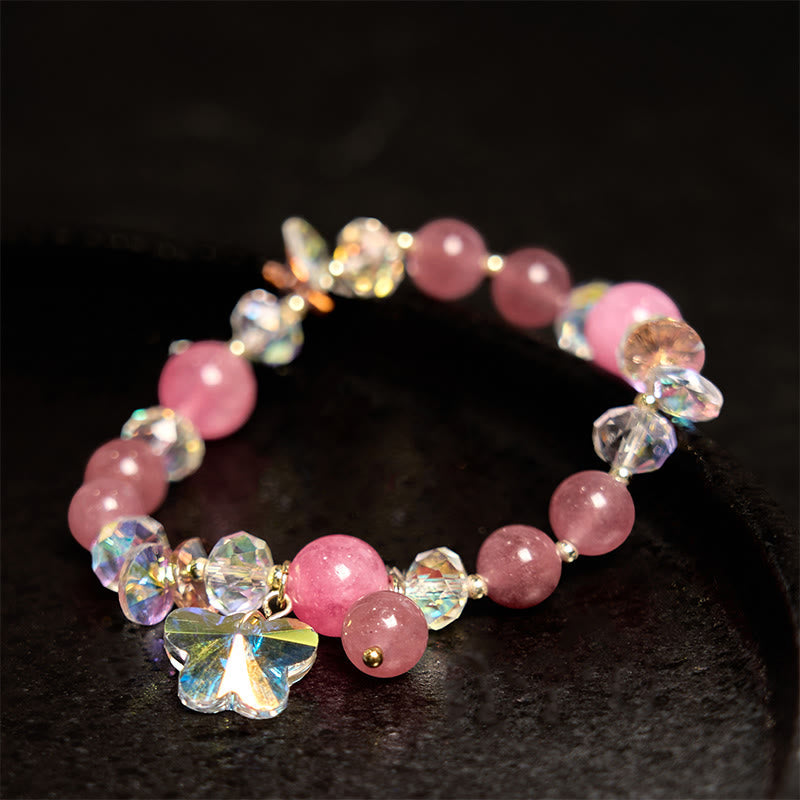 KarmaRipple's Strawberry Quartz Ivory Gemstone Pink Gemstone Butterfly Love Bracelet p10