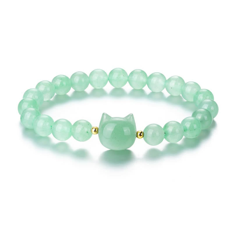 KarmaRipple's Amethyst Green Aventurine Rose Quartz Fluorite Cat Head Balance Fortune Bracelet p12