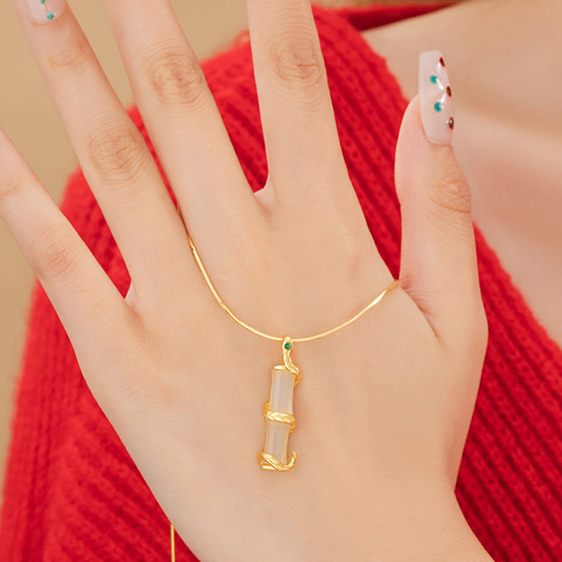 KarmaRipple's Hetian Jade 925 Sterling Silver Year of the Snake Bamboo Growth Pendant Necklace p4