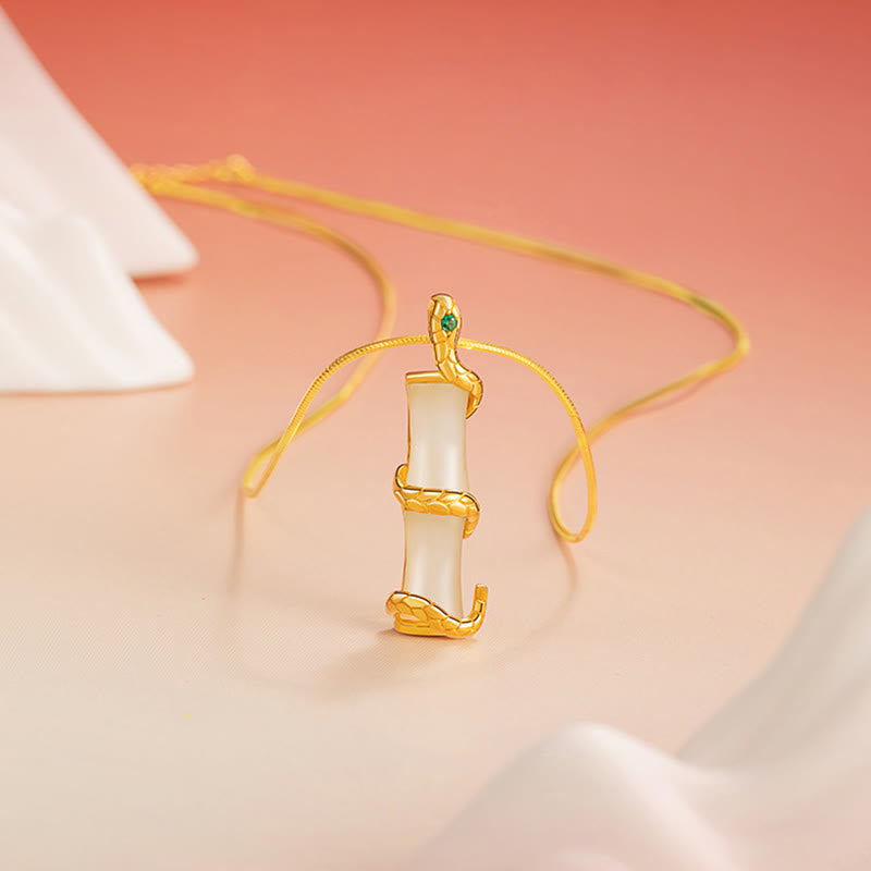 KarmaRipple's Hetian Jade 925 Sterling Silver Year of the Snake Bamboo Growth Pendant Necklace p3