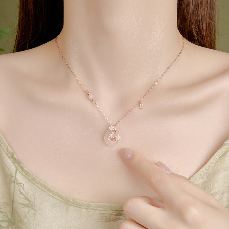 KarmaRipple's Chalcedony Pink Gemstone 925 Sterling Silver Flowers Koi Fish Peace Buckle Positive Pendant Necklace p4