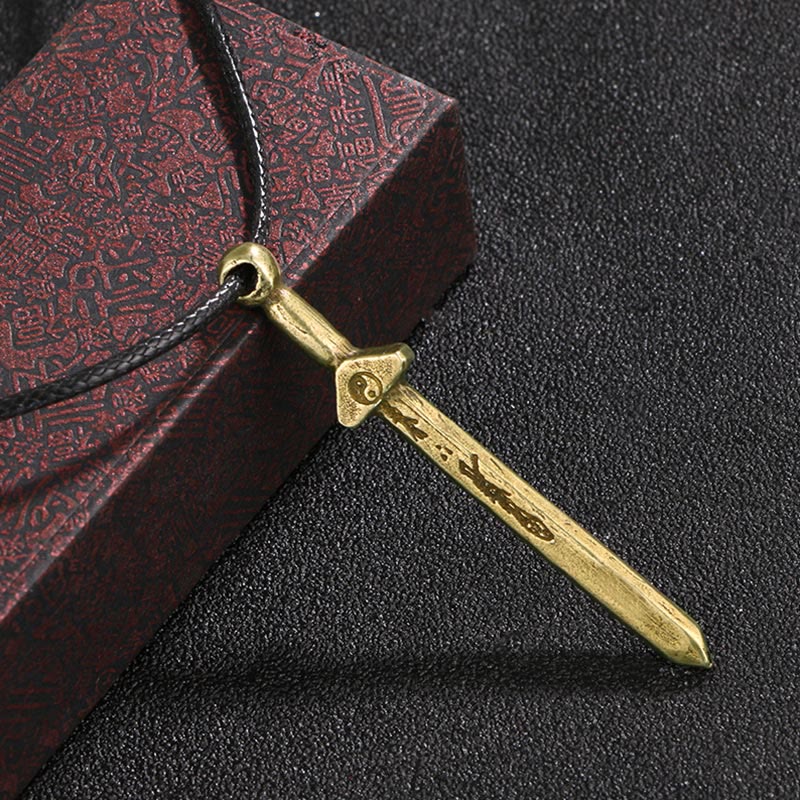 KarmaRipple's Vintage Yin Yang Bronze Brass Sword Balance Pendant Necklace p1