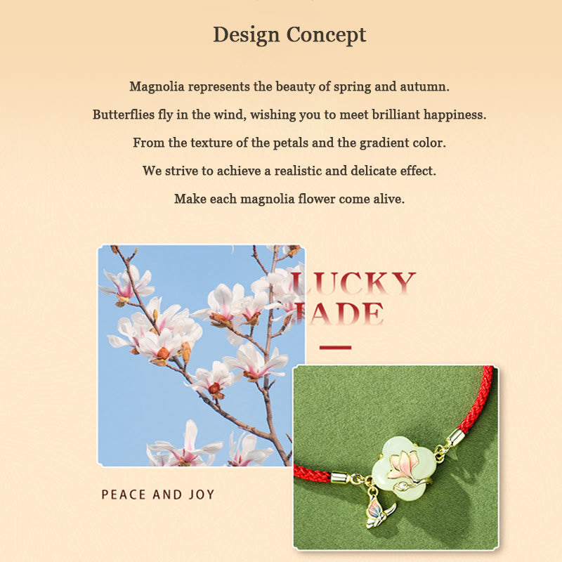 KarmaRipple's 925 Sterling Silver Hetian Jade Magnolia Flower Butterfly Fortune Chain Bracelet p6
