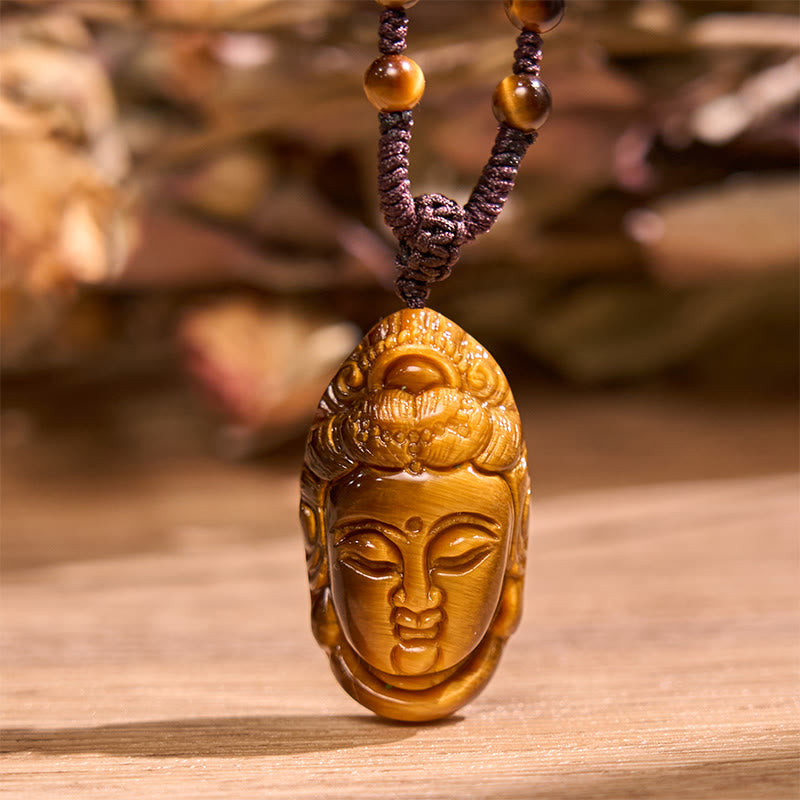 KarmaRipple's Tiger Eye Kwan Yin Avalokitesvara Head String Strength Pendant Necklace p14