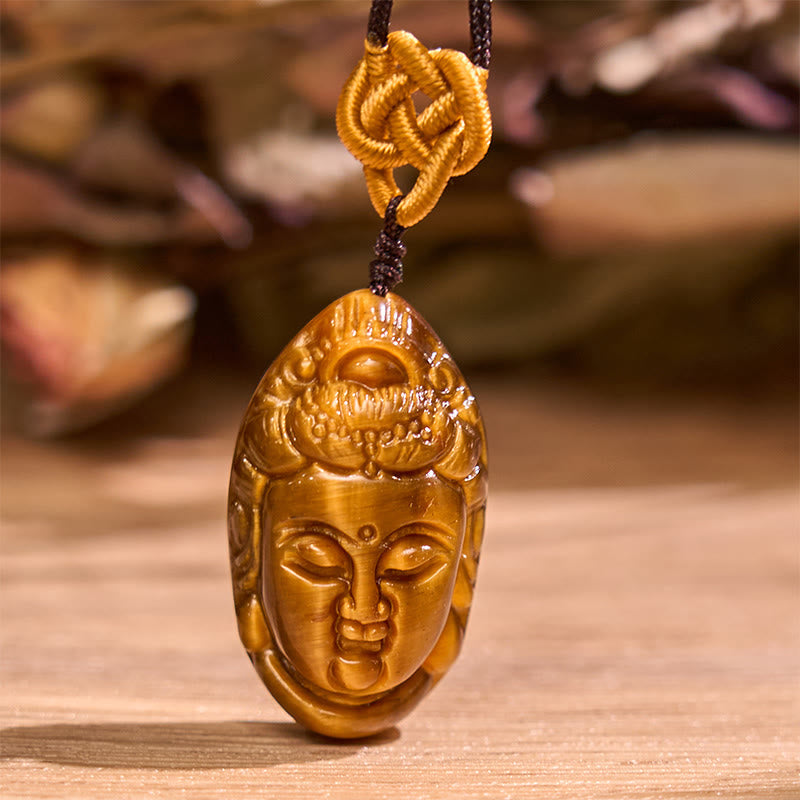 KarmaRipple's Tiger Eye Kwan Yin Avalokitesvara Head String Strength Pendant Necklace p7