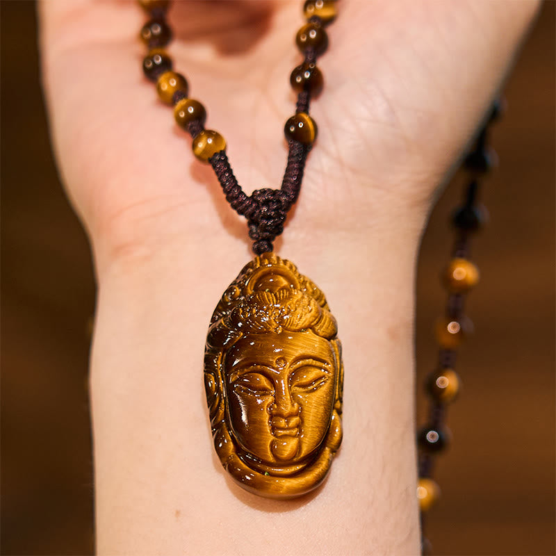 KarmaRipple's Tiger Eye Kwan Yin Avalokitesvara Head String Strength Pendant Necklace p15