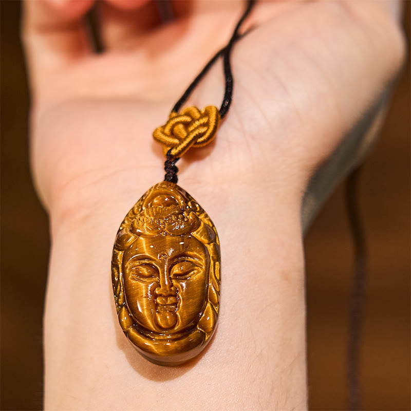 KarmaRipple's Tiger Eye Kwan Yin Avalokitesvara Head String Strength Pendant Necklace p6
