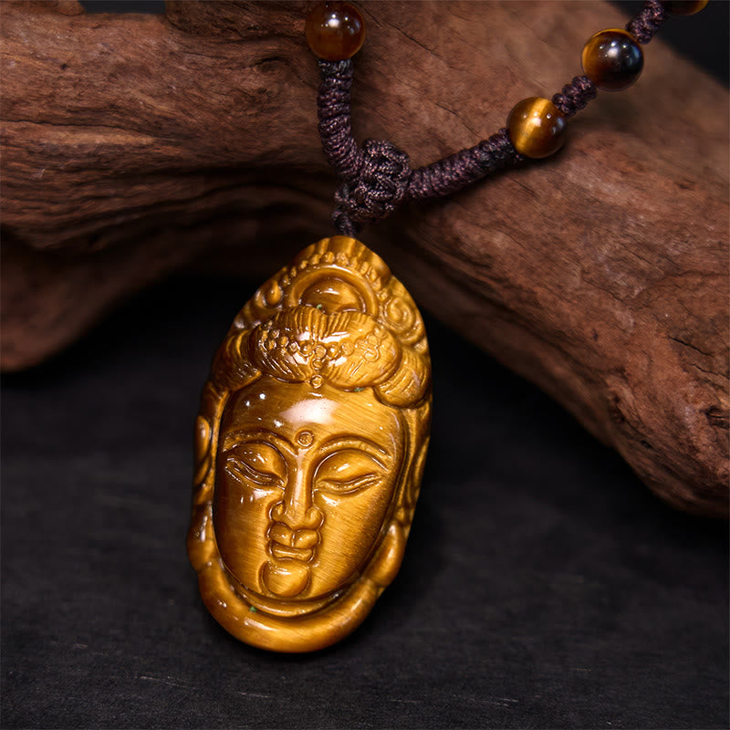 KarmaRipple's Tiger Eye Kwan Yin Avalokitesvara Head String Strength Pendant Necklace p13