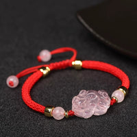 KarmaRipple's PiXiu Pink Gemstone Wealth String Woven Bracelet