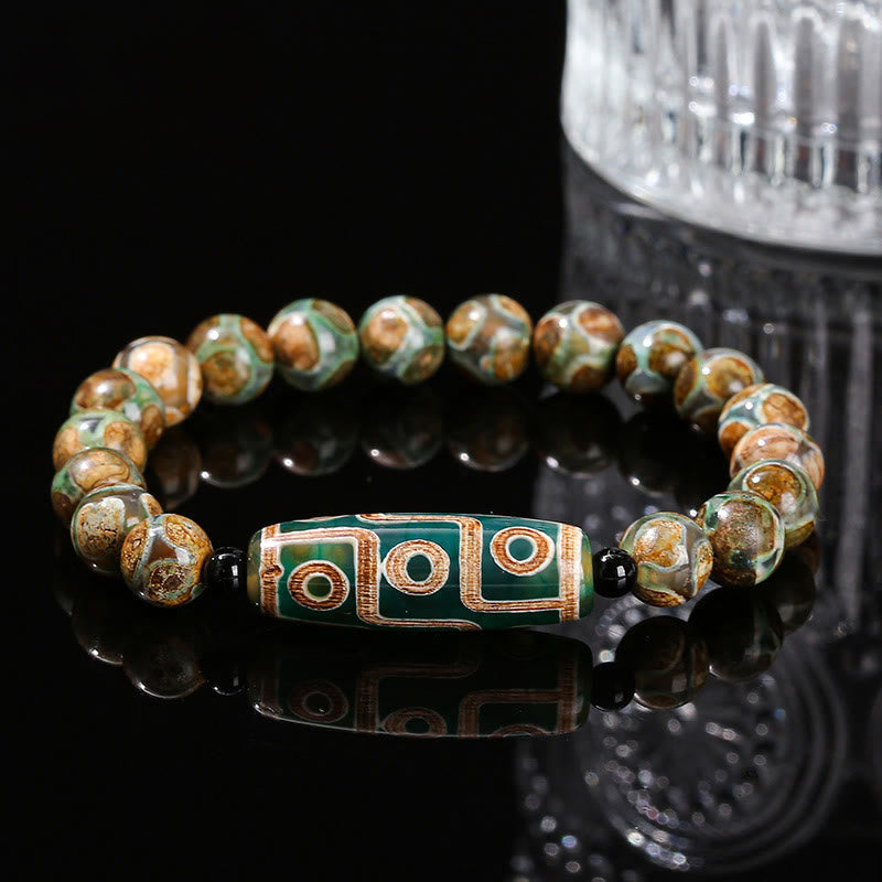 KarmaRipple's Tibetan Nine-eye Dzi Bead Authentic Sandalwood Ivory Cat's Eye Agate Power Protection Bracelet p17