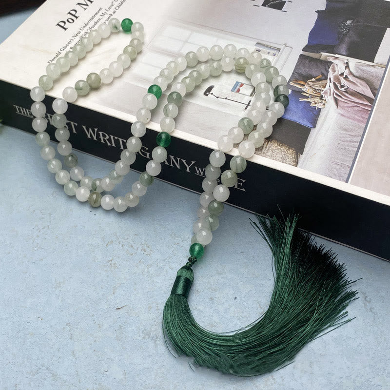 KarmaRipple's 108 Mala Beadwork Authentic Tianshan Jade Tassel Fortune Bracelet p1