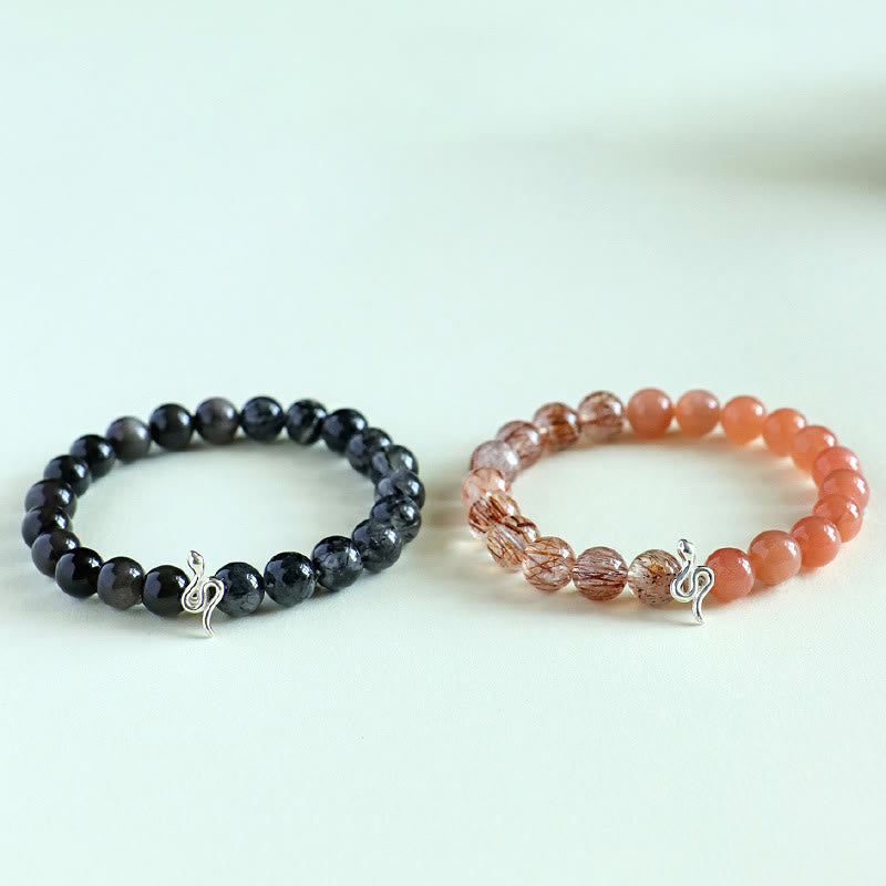 KarmaRipple's Authentic Sun Stone Super Seven Gemstone Silver Sheen Obsidian Rutilated Quartz 925 Sterling Silver Year Of The Snake Positive Bracelet p14